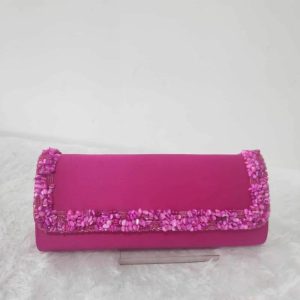 Home Clutch pesta batuan warna fuchsia magenta dengan pinggiran payet kristal Za'Nis Bag